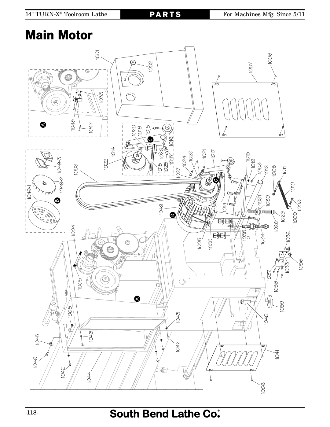 Southbend sb1039 owner manual Main Motor 