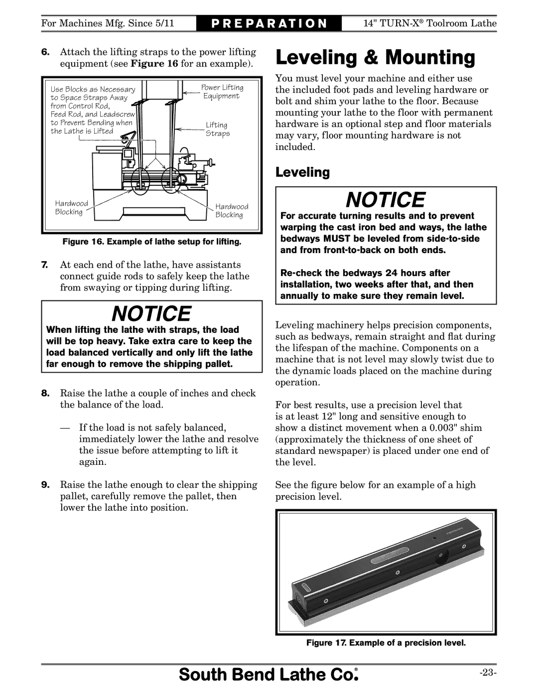 Southbend sb1039 owner manual Leveling & Mounting 