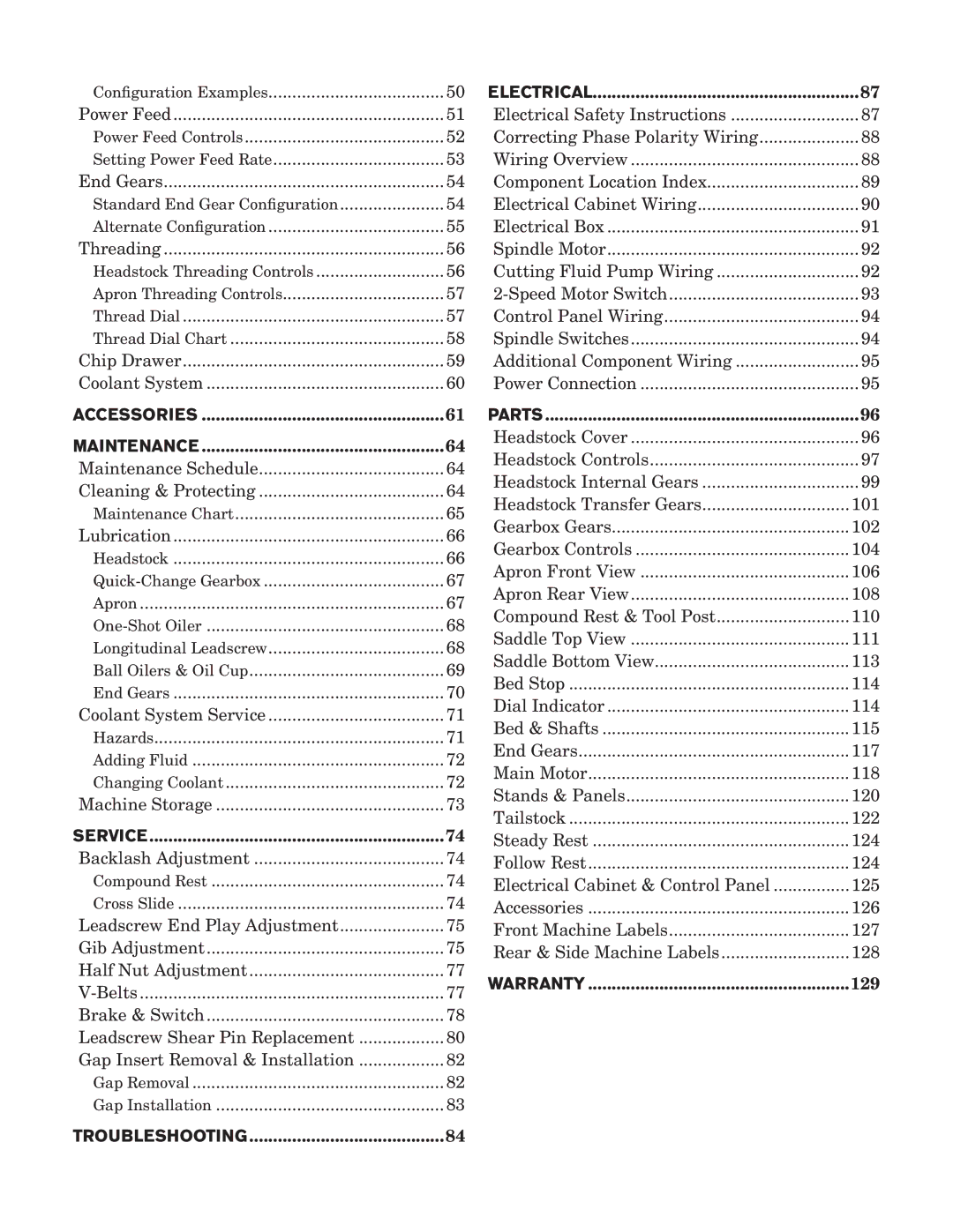 Southbend sb1039 owner manual Accessories Maintenance 