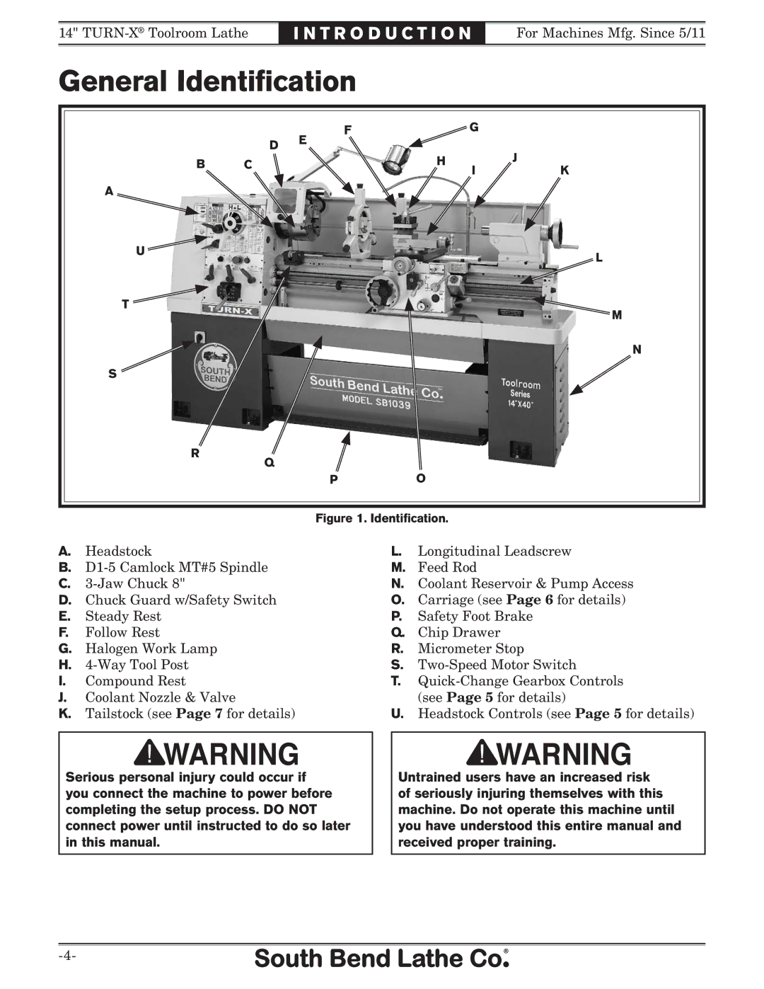 Southbend sb1039 owner manual General Identification 