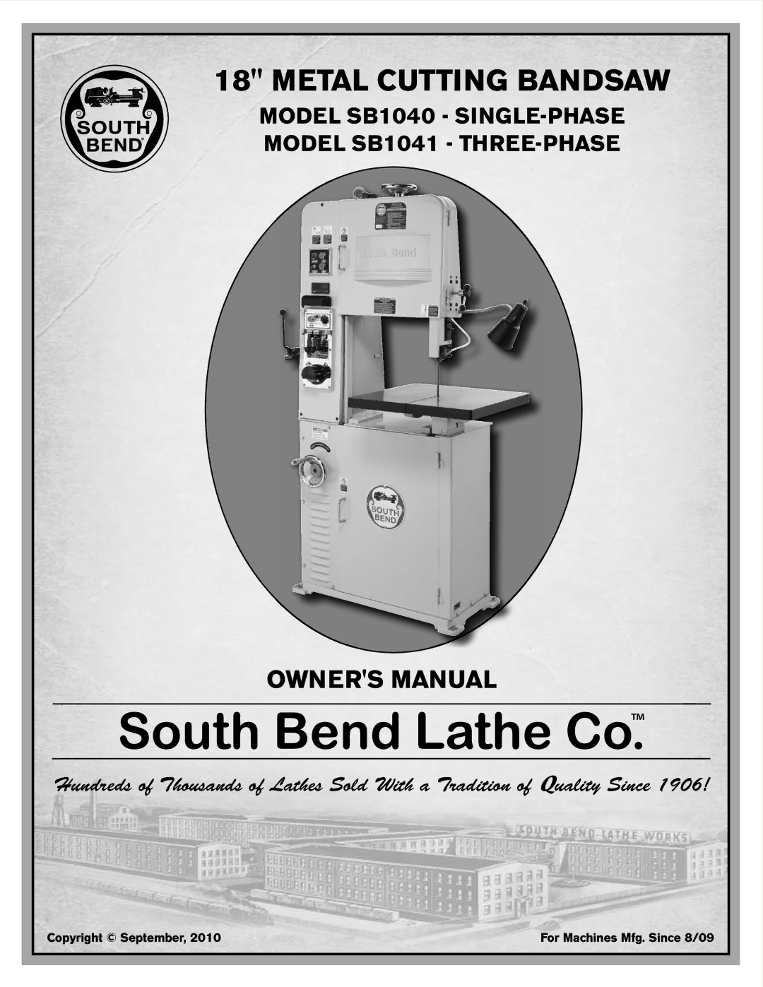 Southbend SB1040, SB1041 owner manual Metal Cutting Bandsaw 