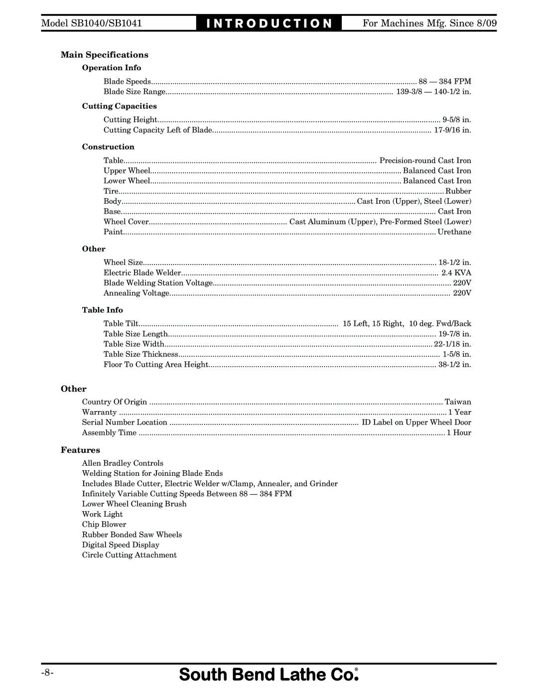 Southbend SB1041, SB1040 owner manual 5C= 