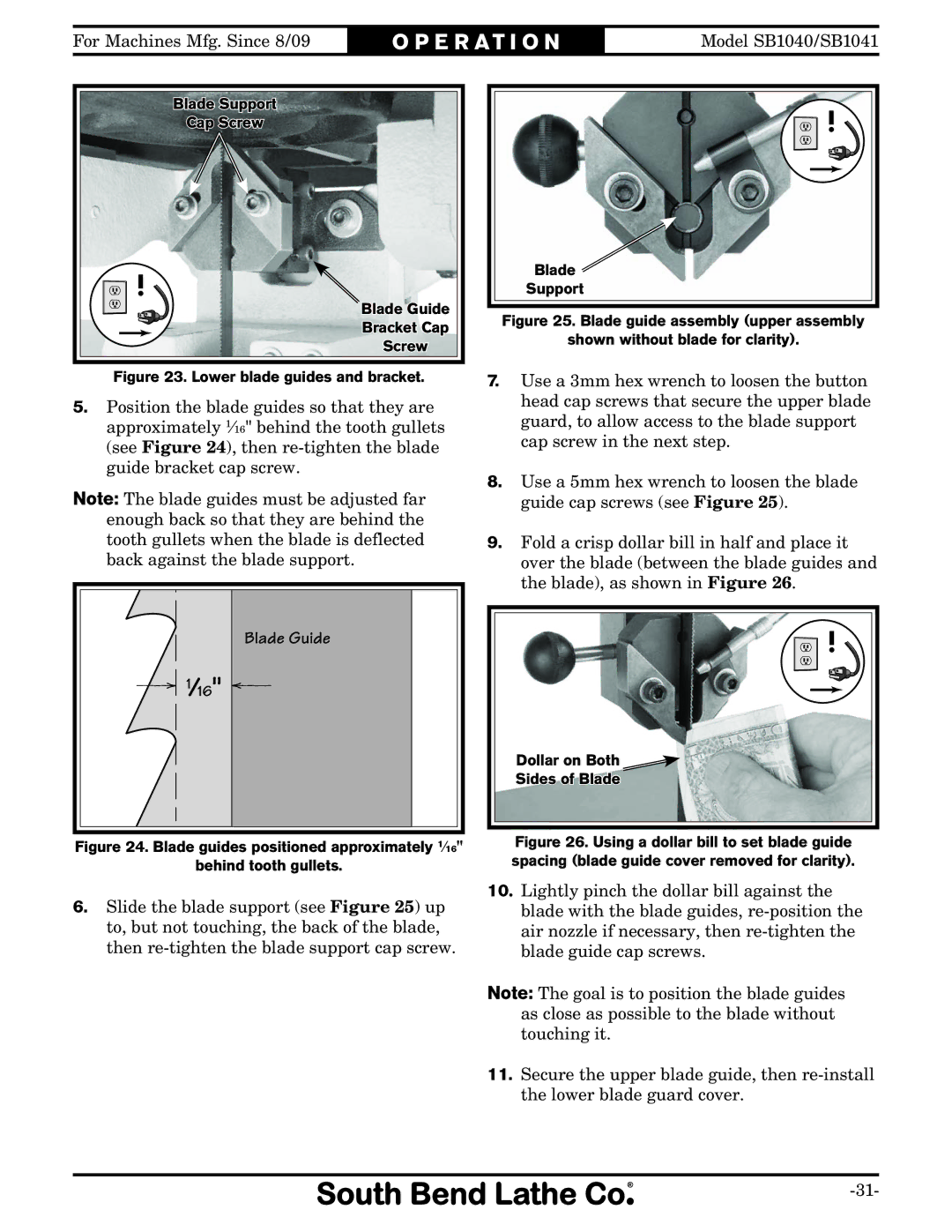 Southbend SB1040, SB1041 owner manual Lower blade guides and bracket 