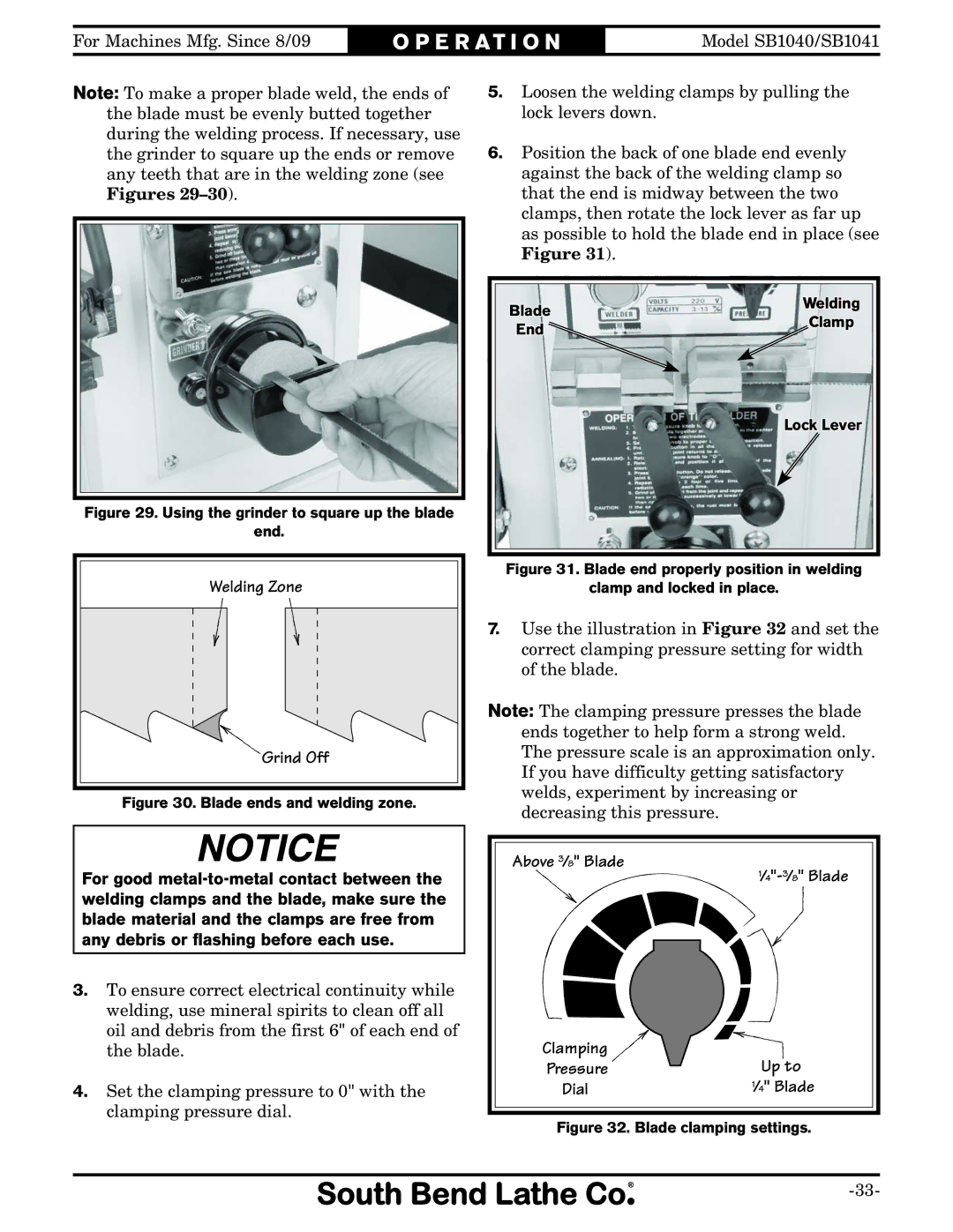 Southbend SB1040, SB1041 owner manual Above 3⁄8 Blade ⁄4-3⁄8 Blade 