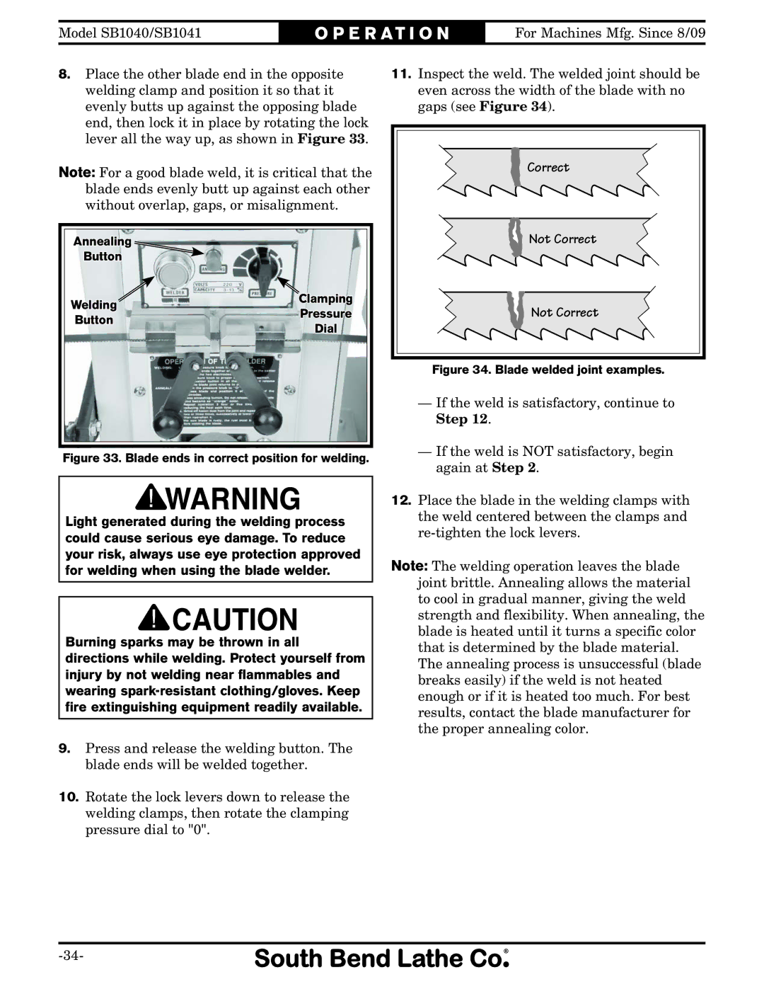 Southbend SB1041, SB1040 owner manual Correct Not Correct 