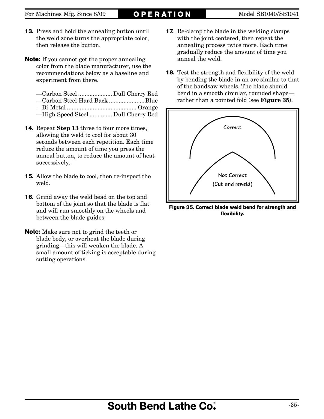 Southbend SB1040, SB1041 owner manual Correct Not Correct Cut and reweld 