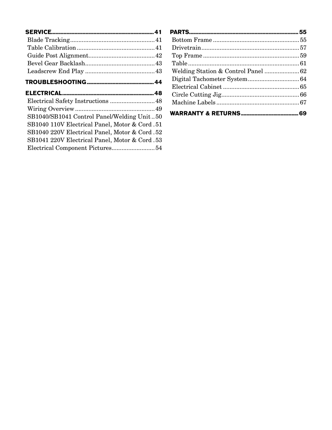 Southbend SB1041, SB1040 owner manual Service 