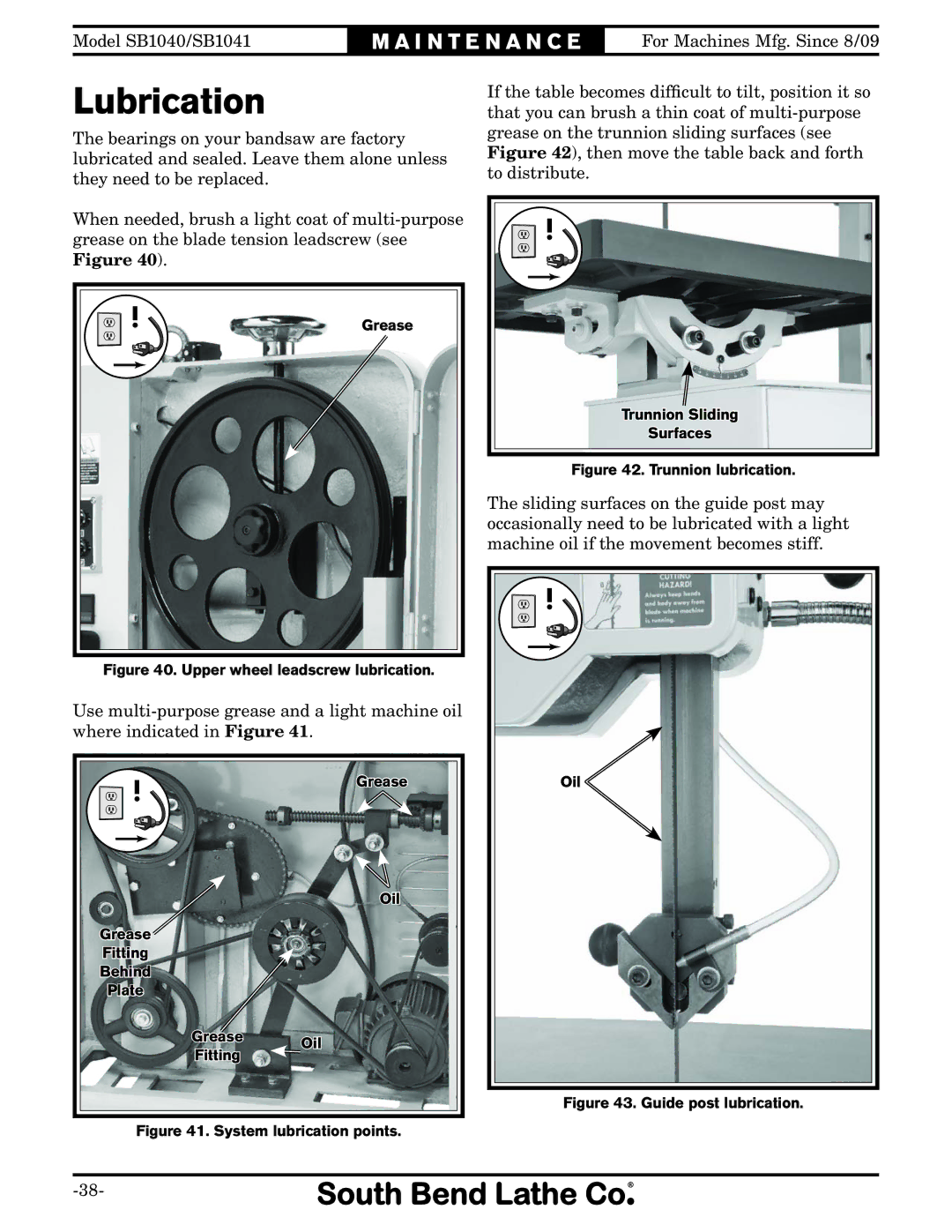 Southbend SB1041, SB1040 owner manual Lubrication, Upper wheel leadscrew lubrication 