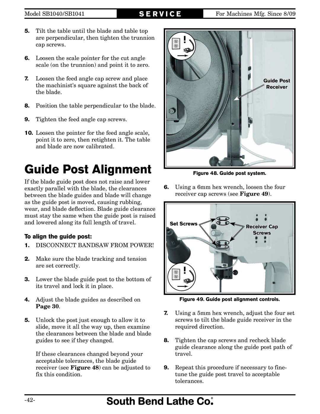 Southbend SB1041, SB1040 owner manual Guide Post Alignment, To align the guide post 