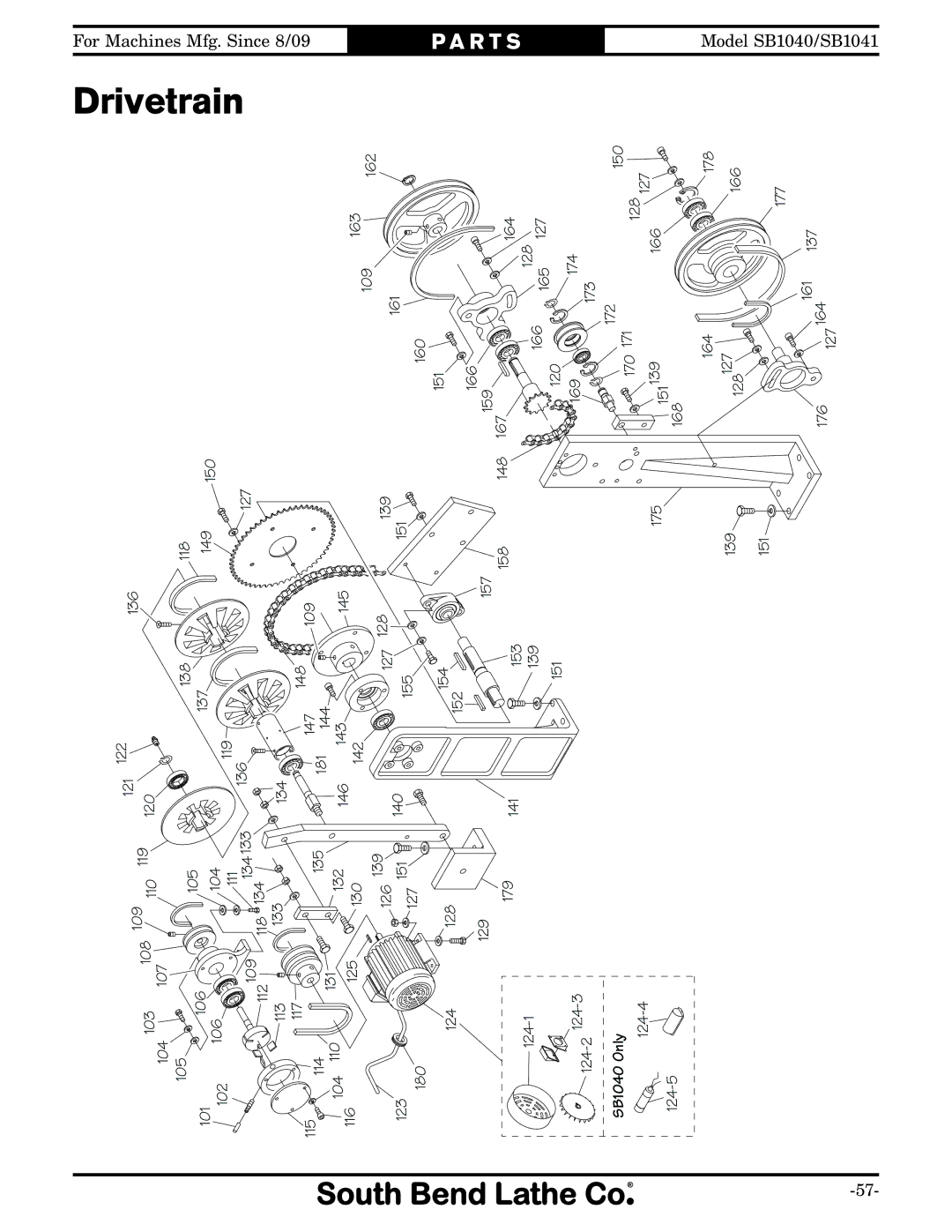 Southbend SB1041 owner manual Drivetrain, SB1040 Only 