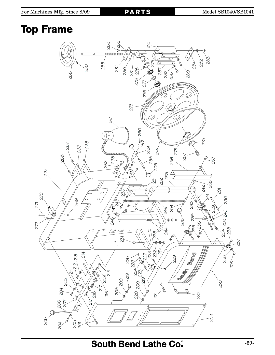 Southbend SB1040, SB1041 owner manual Top Frame 