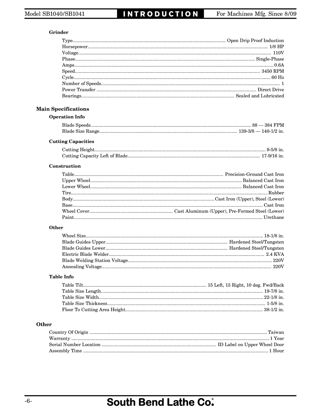 Southbend SB1041, SB1040 owner manual @1% !1 