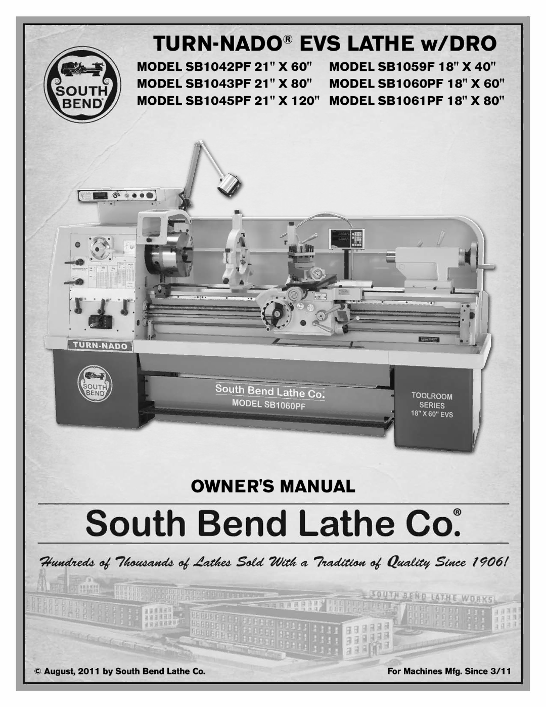 Southbend SB1042PF owner manual TURN-NADOEVS Lathe w/DRO 