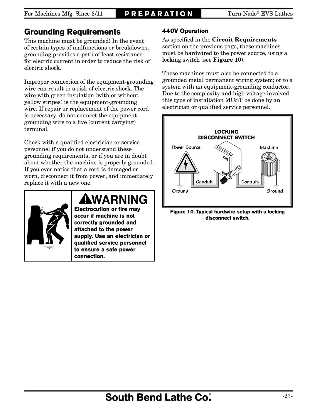 Southbend SB1042PF owner manual Grounding Requirements, 440V Operation 