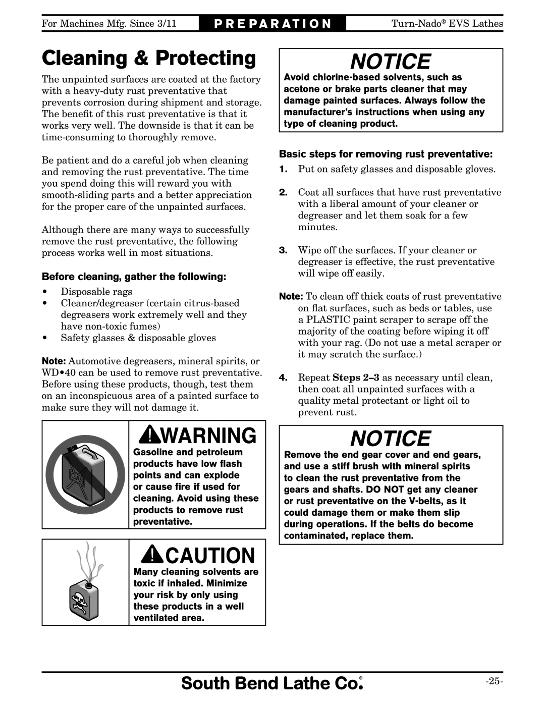 Southbend SB1042PF owner manual Cleaning & Protecting, Before cleaning, gather the following 