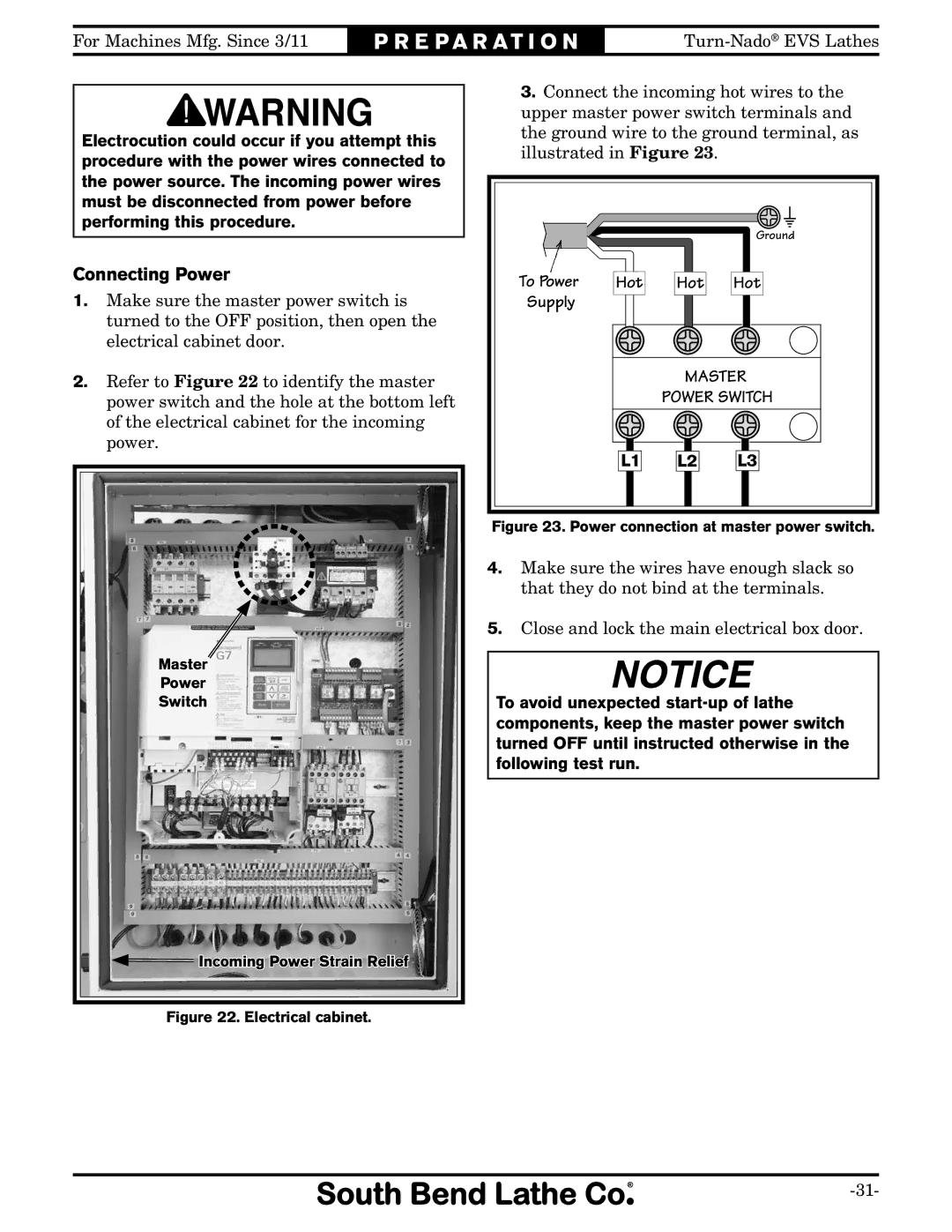 Southbend SB1042PF owner manual Connecting Power, Hot 