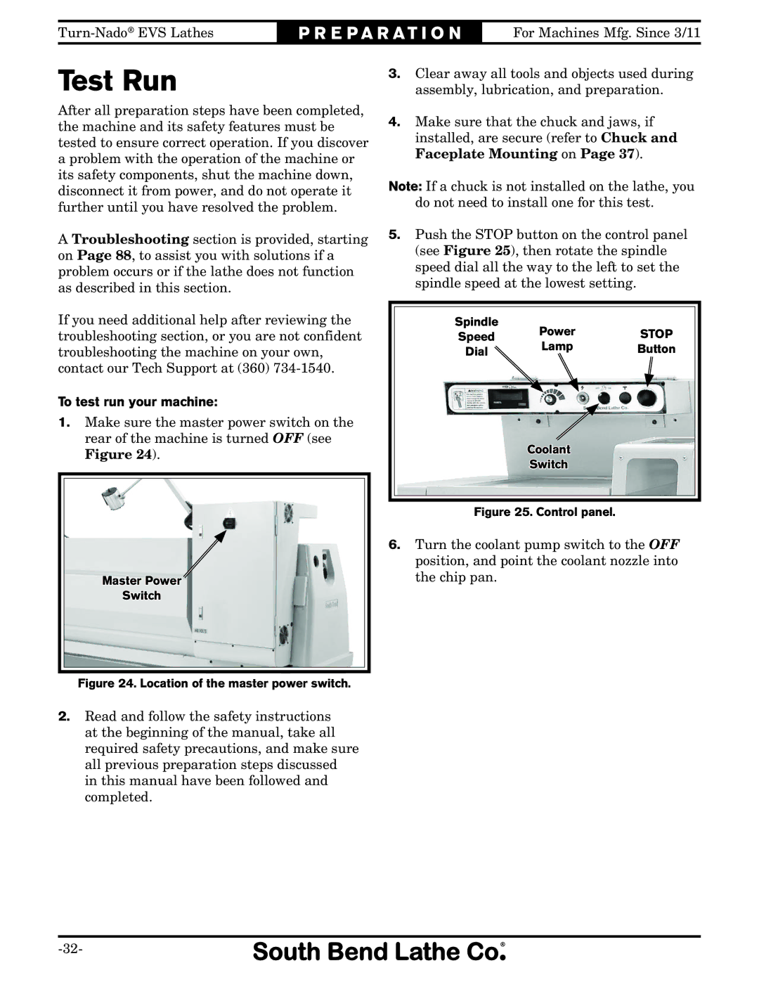 Southbend SB1042PF owner manual Test Run, To test run your machine 