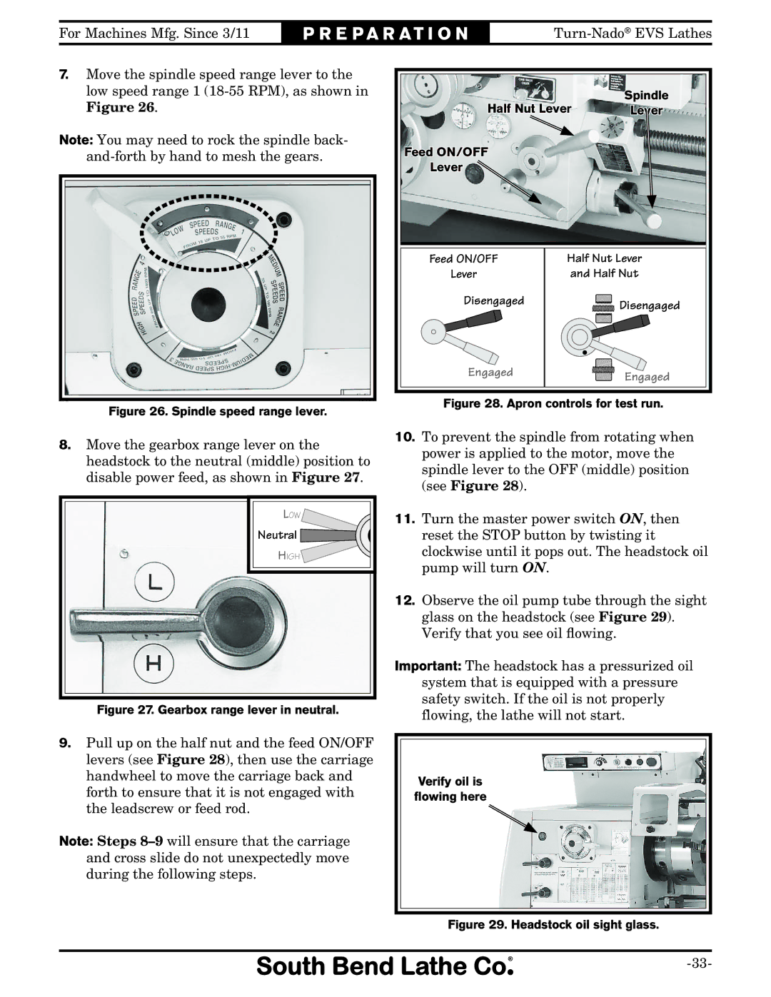 Southbend SB1042PF owner manual Engaged 