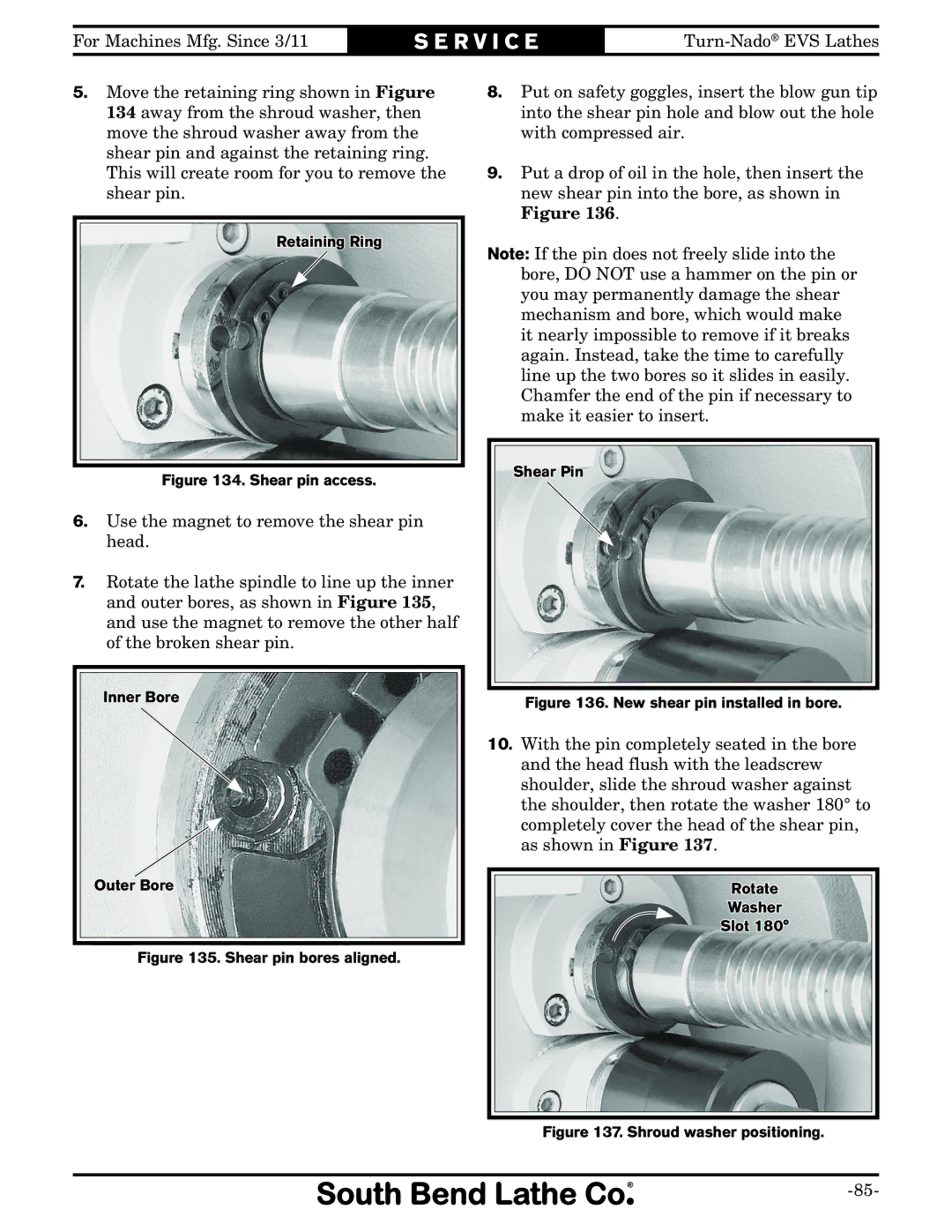 Southbend SB1042PF owner manual Shear pin access 