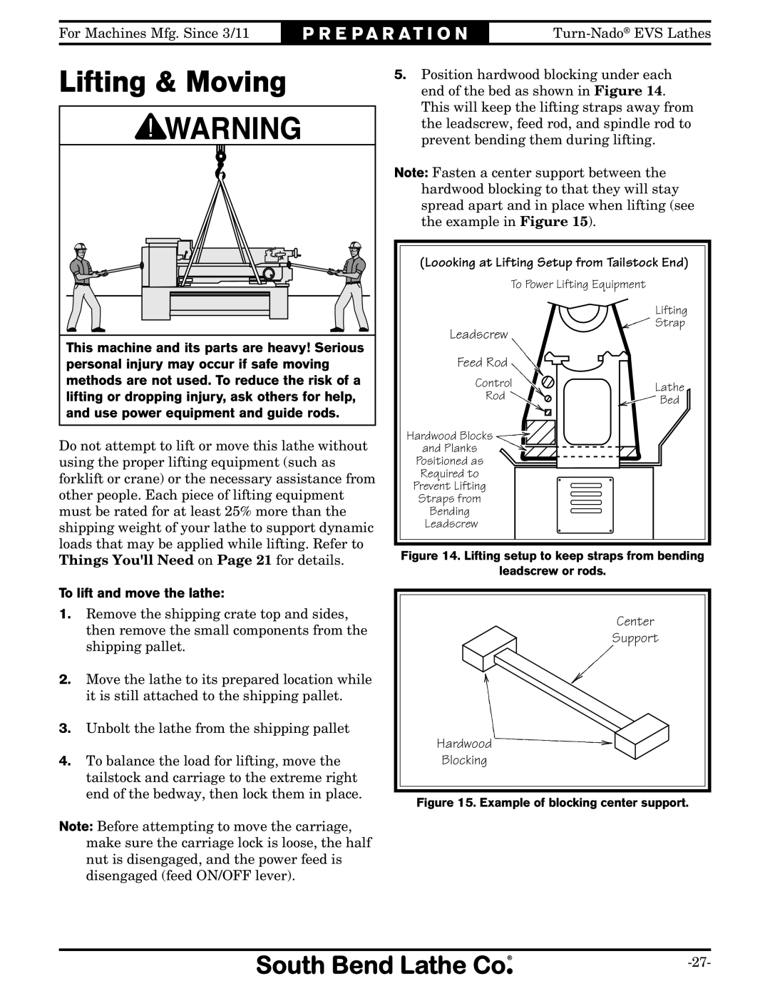 Southbend SB1042PF owner manual Lifting & Moving, To lift and move the lathe 