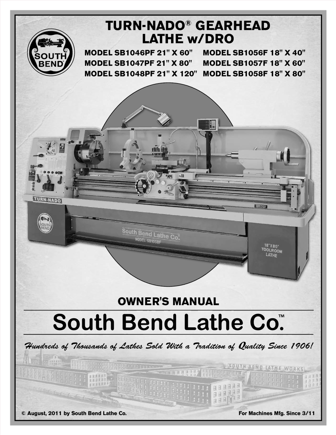 Southbend SB1046PF owner manual Turn-Nadogearhead, Lathe w/DRO 