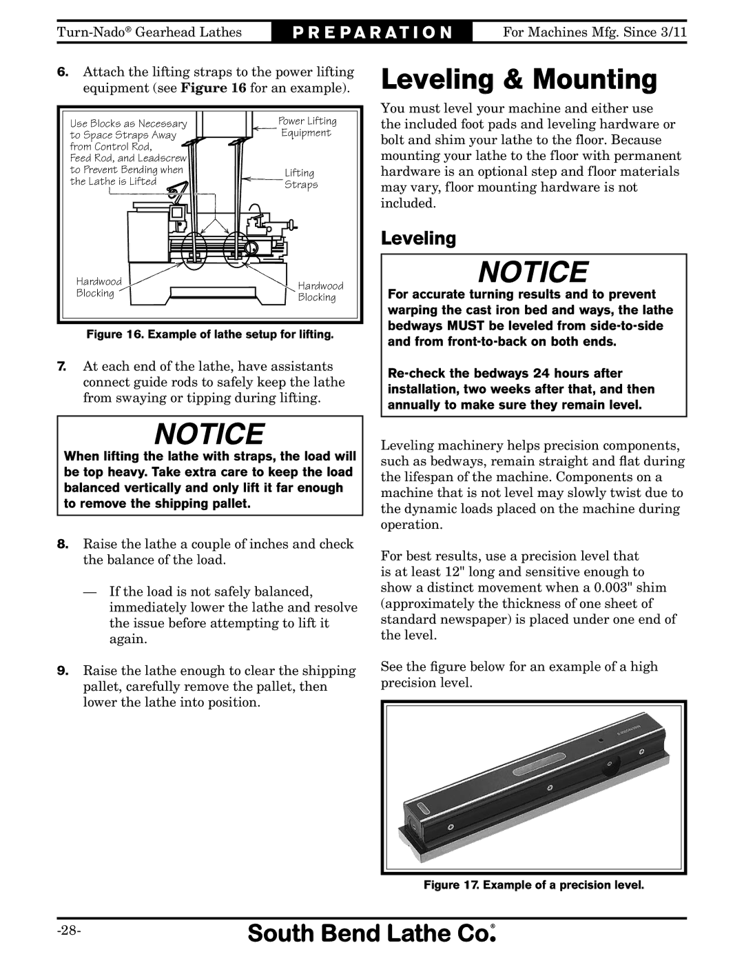 Southbend SB1046PF owner manual Leveling & Mounting 