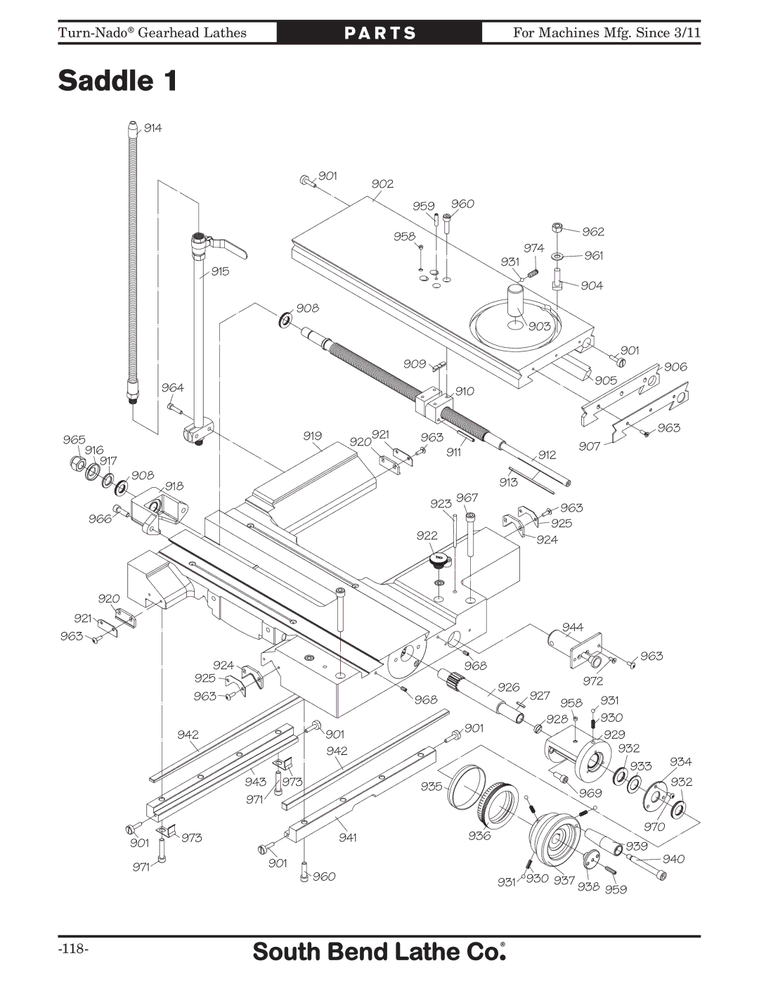 Southbend SB1046PF owner manual Saddle 