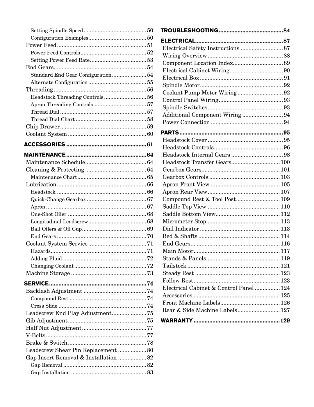 Southbend SB1049 owner manual Warranty 