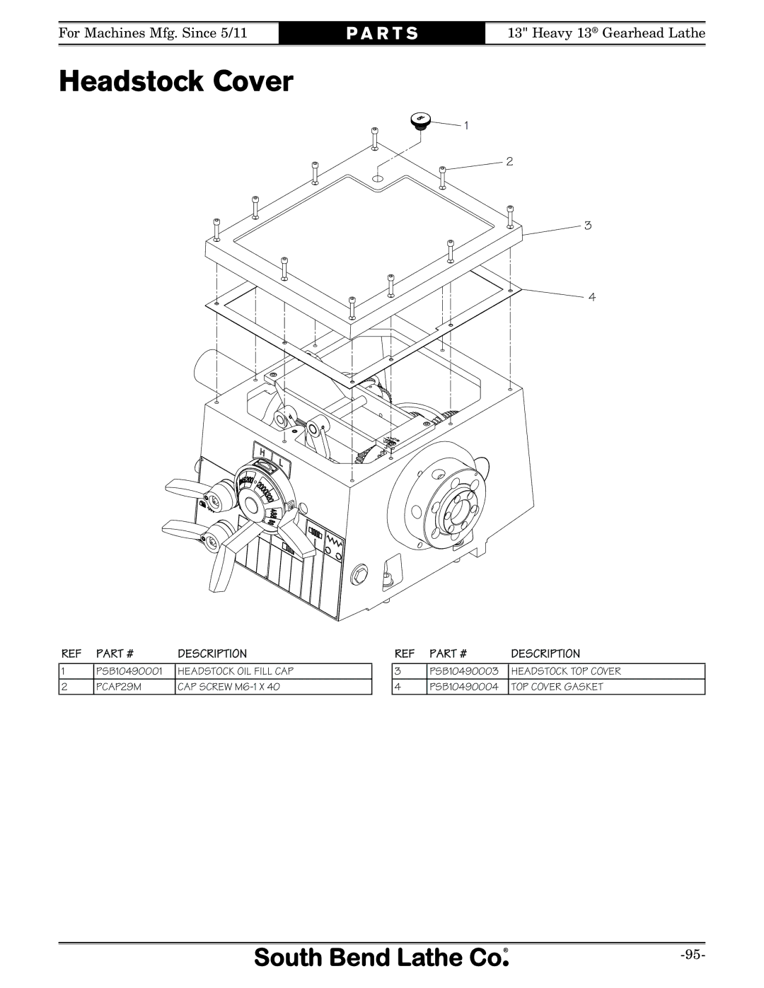 Southbend SB1049F owner manual Headstock Cover 