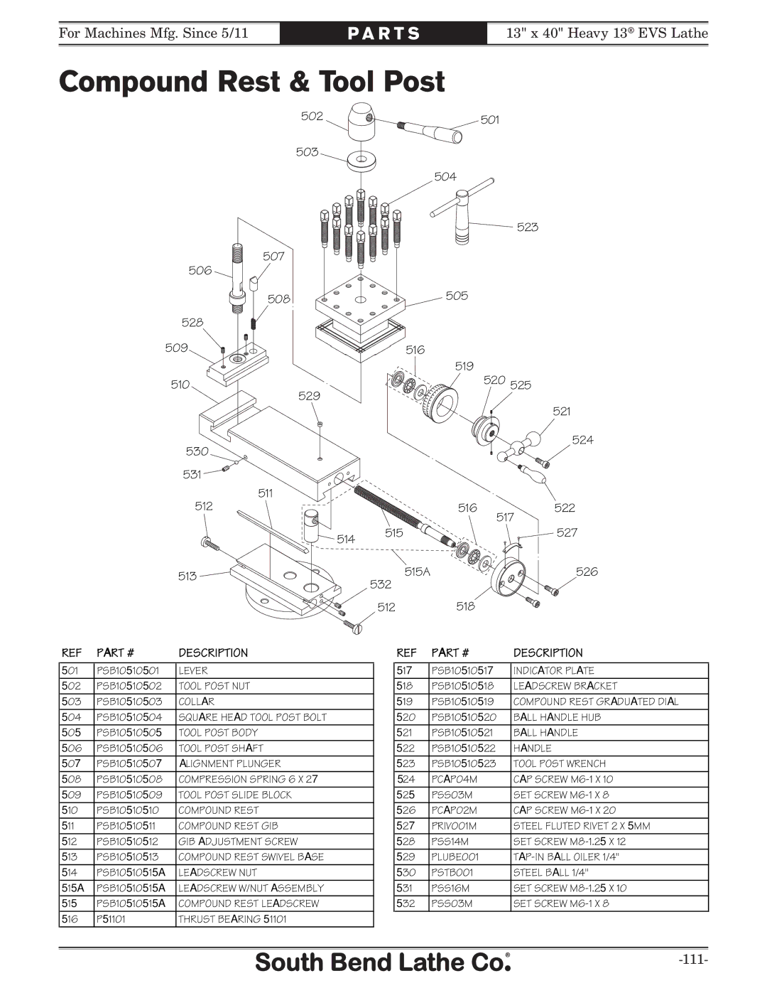 Southbend SB1051 owner manual Compound Rest & Tool Post, Leadscrew NUT 