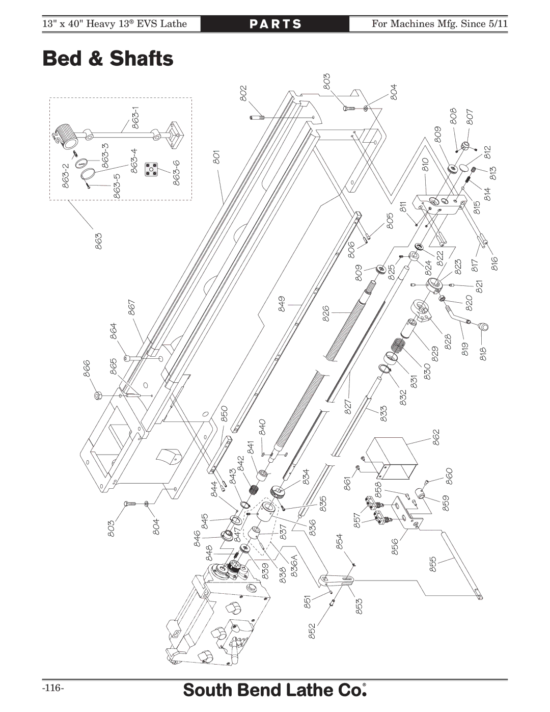 Southbend SB1051 owner manual Bed & Shafts, T S 