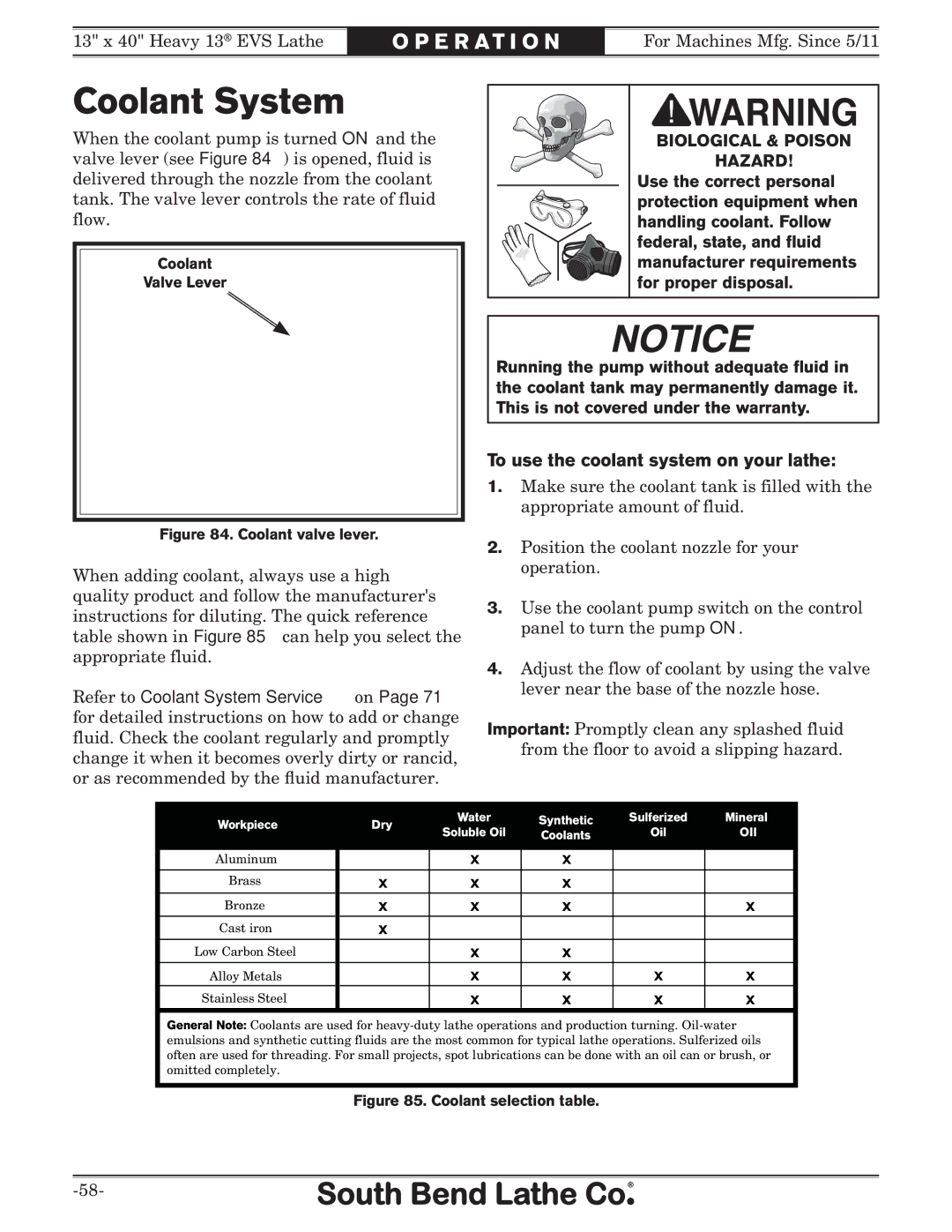 Southbend SB1051 owner manual Coolant System, To use the coolant system on your lathe 