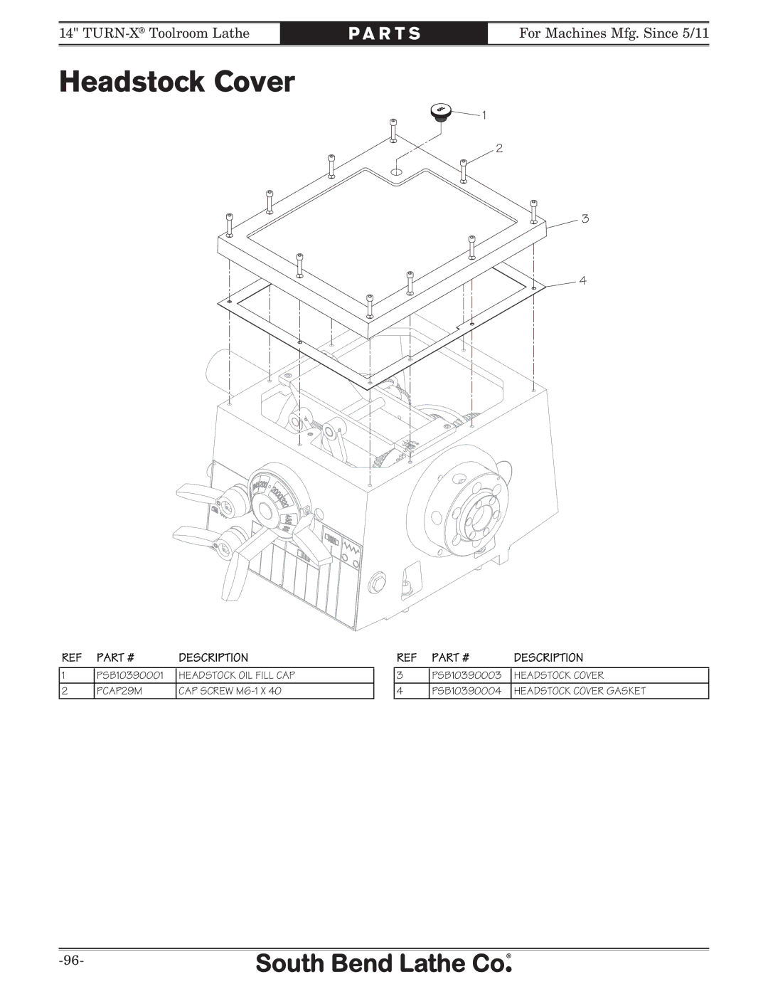 Southbend SB1052F TURN-X owner manual Headstock Cover 