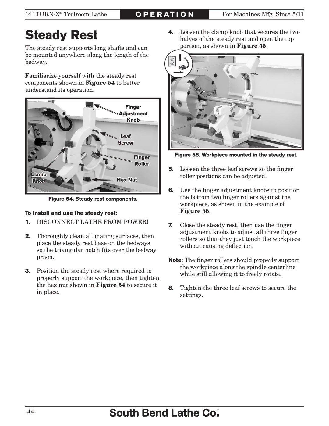 Southbend SB1052F TURN-X owner manual Steady Rest, To install and use the steady rest 