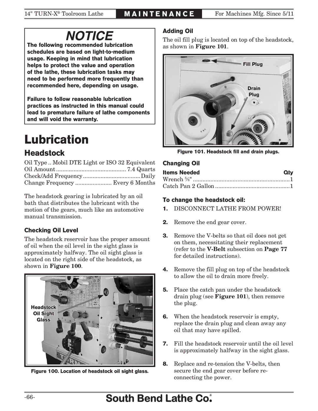 Southbend SB1052F TURN-X owner manual Lubrication, Headstock 