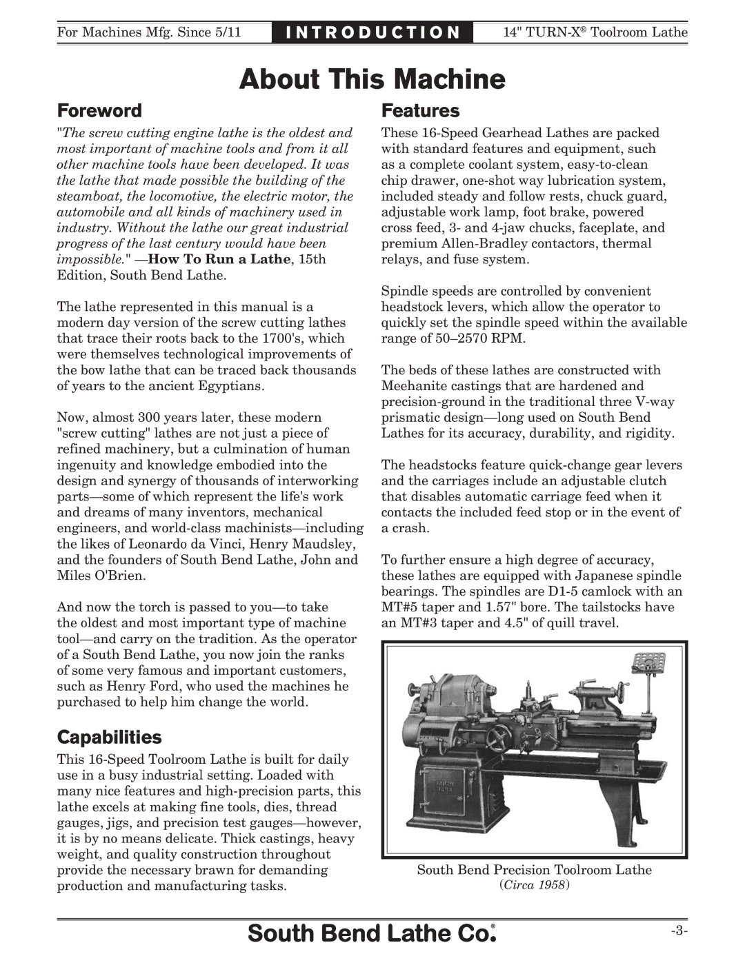 Southbend SB1052F TURN-X owner manual About This Machine, Foreword, Capabilities, Features 