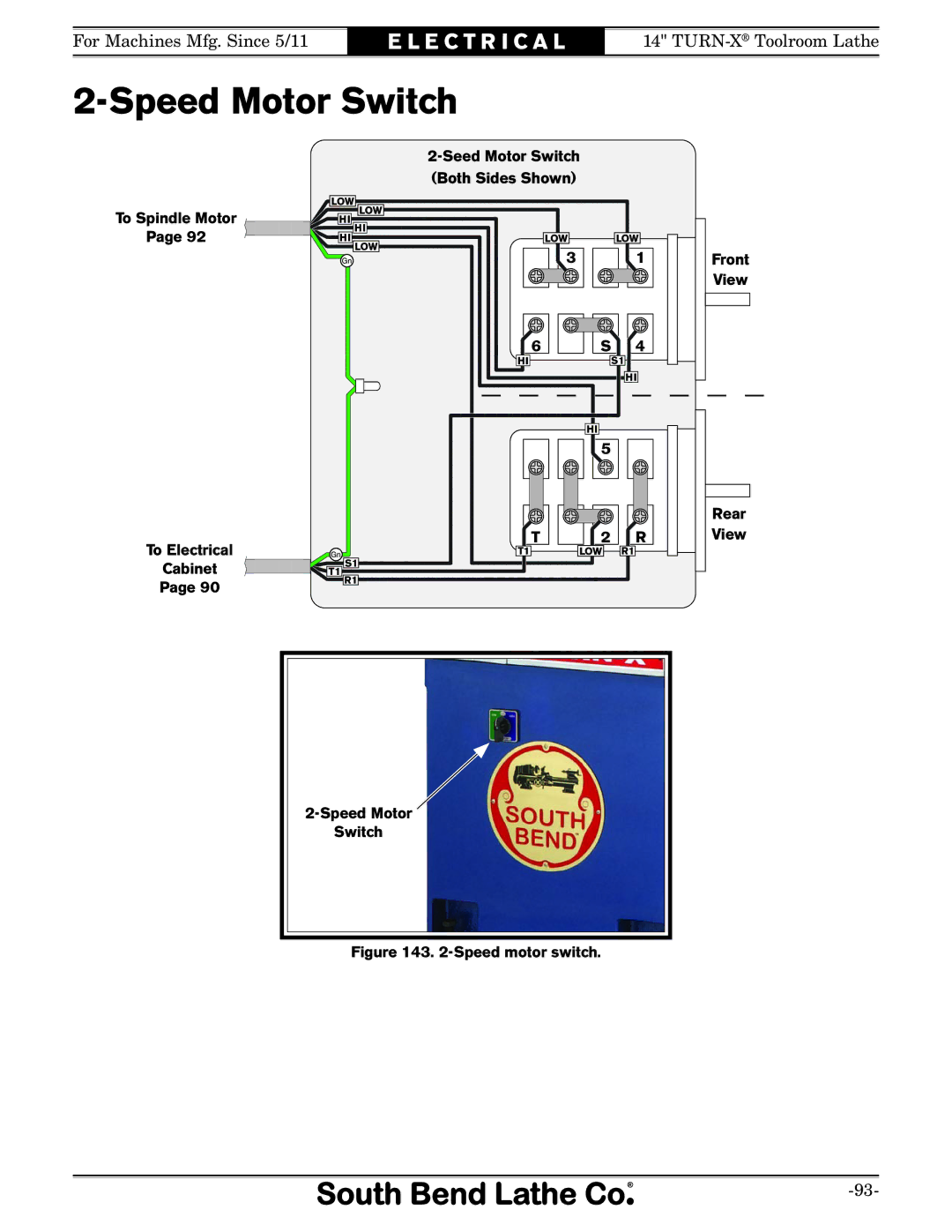 Southbend SB1052F TURN-X owner manual Speed Motor Switch 