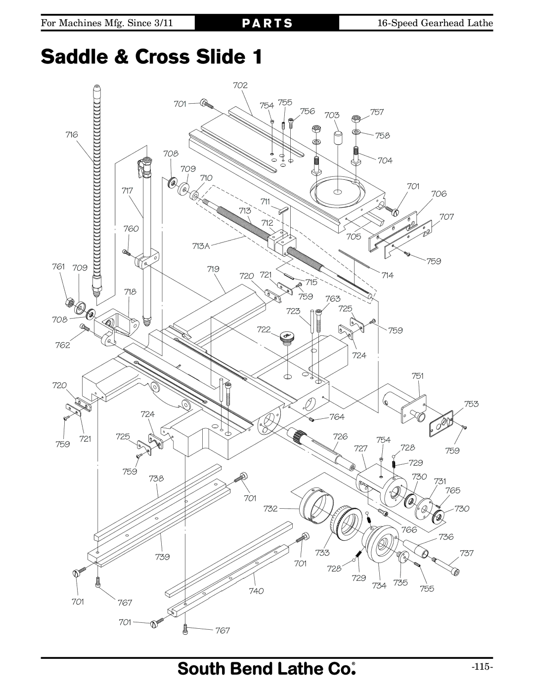 Southbend SB1053 owner manual Saddle & Cross Slide 