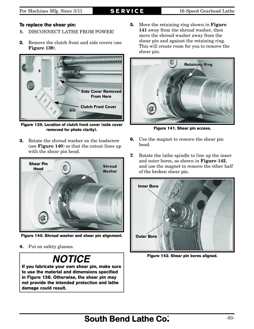 Southbend SB1053 owner manual To replace the shear pin, Shear pin access 