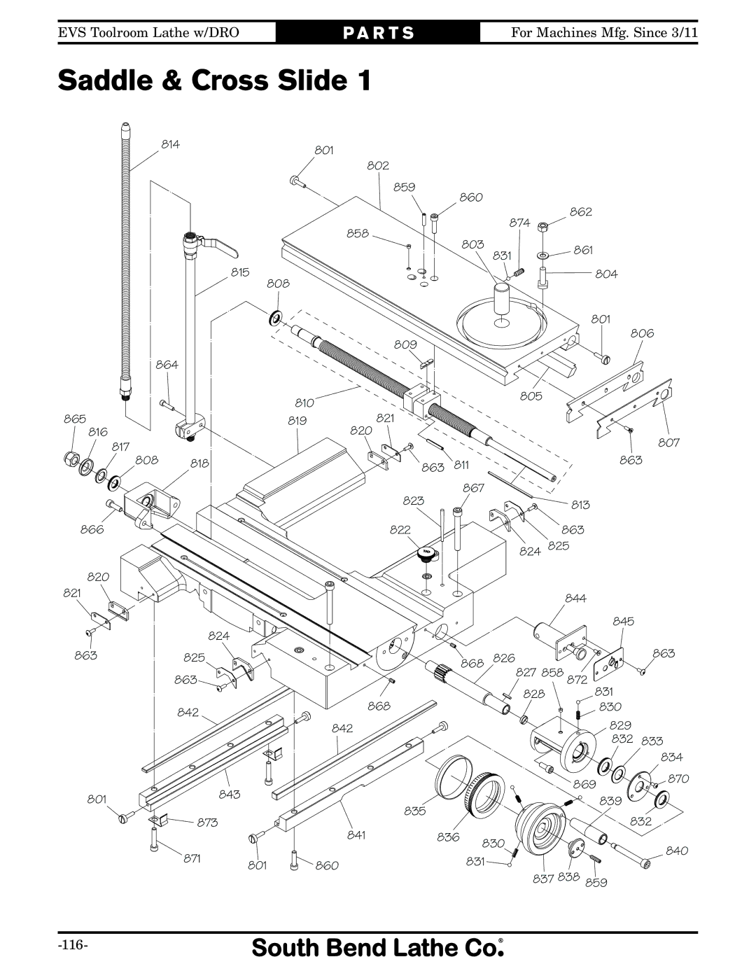 Southbend SB1059F owner manual Saddle & Cross Slide, 825 