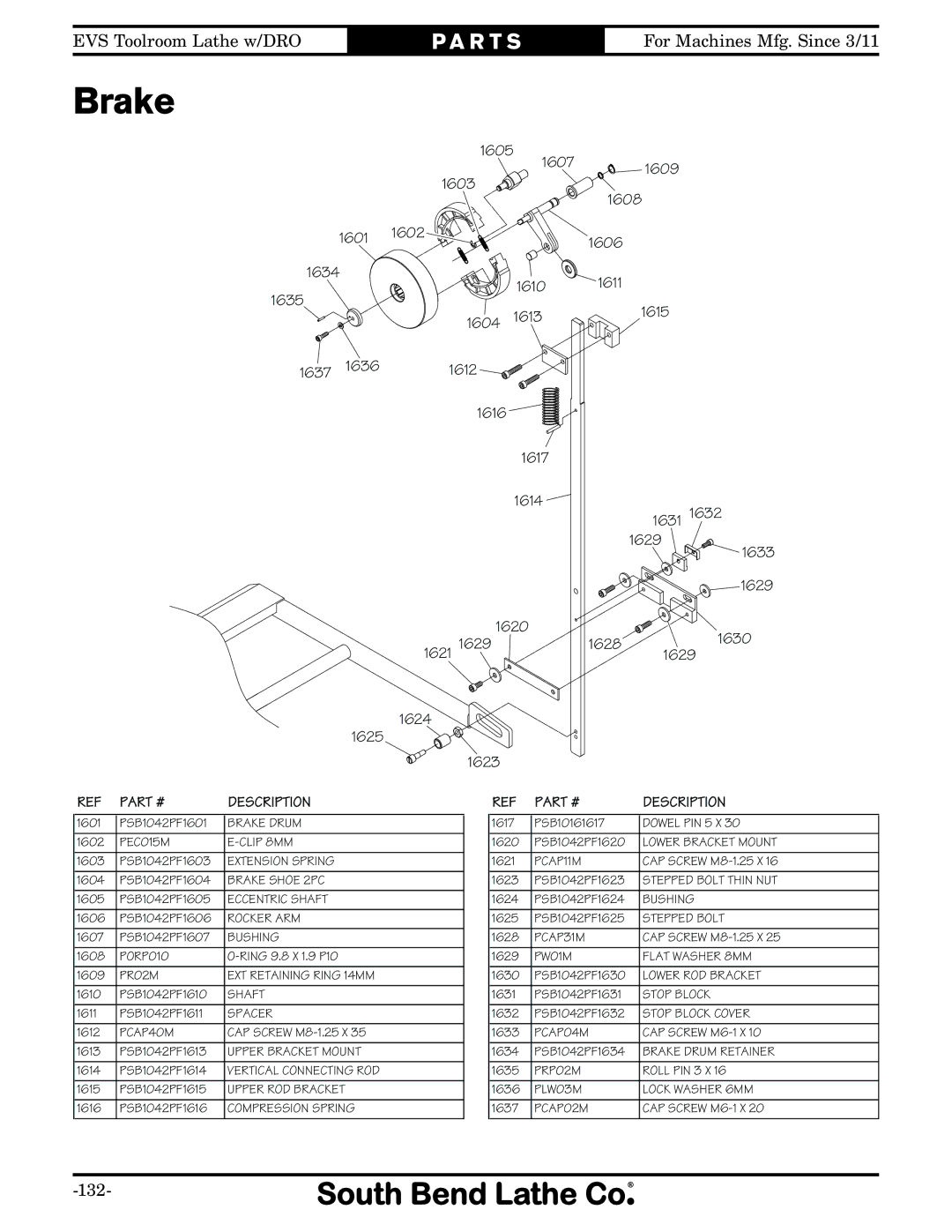 Southbend SB1059F owner manual Brake 