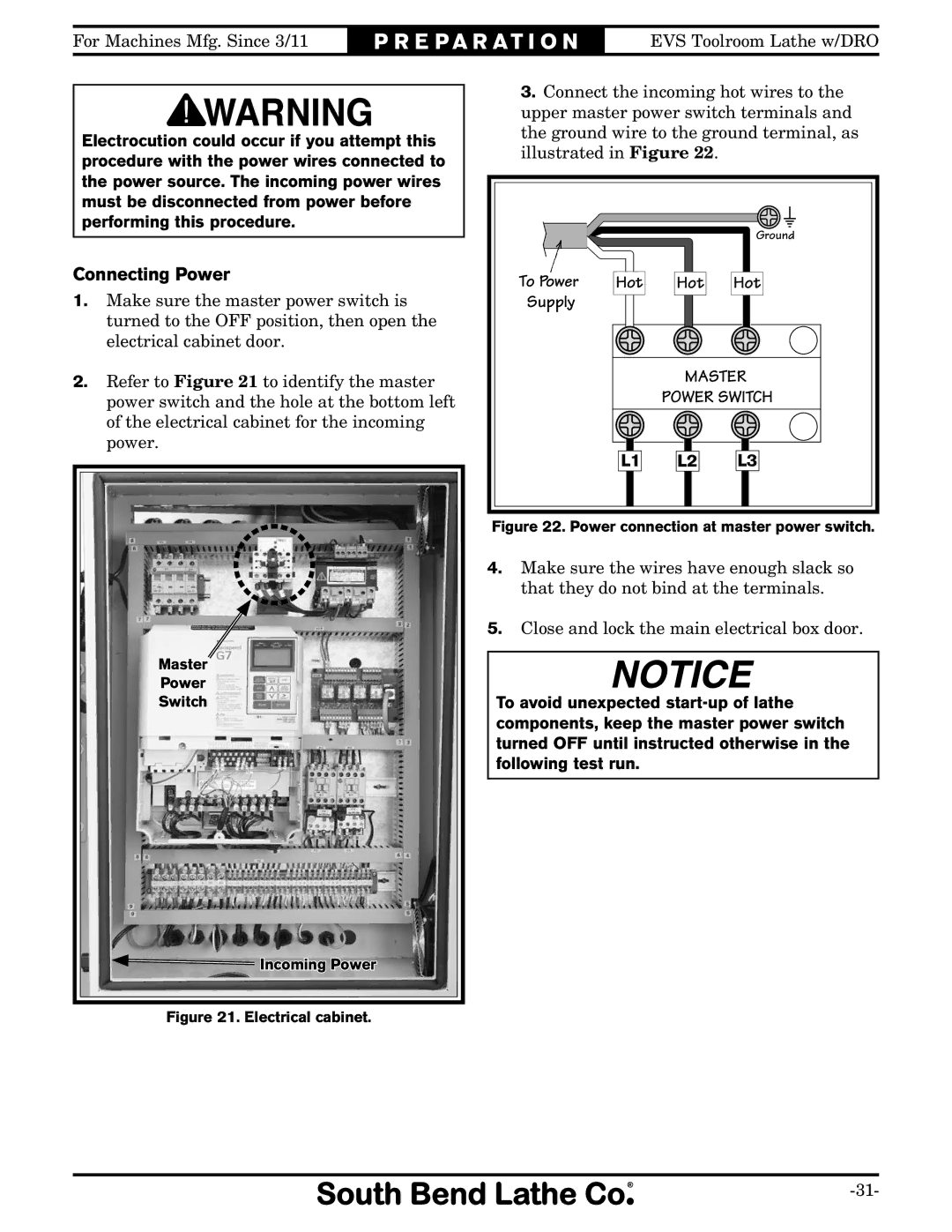 Southbend SB1059F owner manual Connecting Power, Supply 