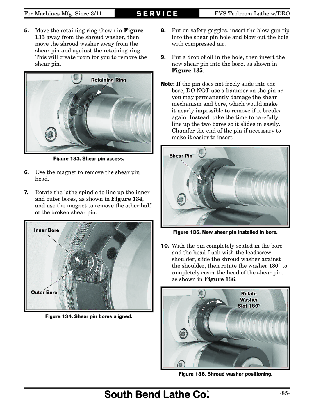 Southbend SB1059F owner manual Shear pin access 