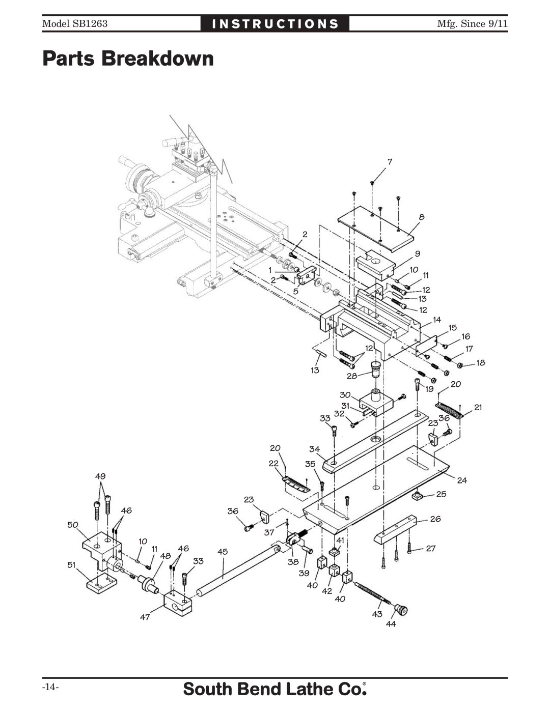 Southbend SB1263 instruction sheet Parts Breakdown 