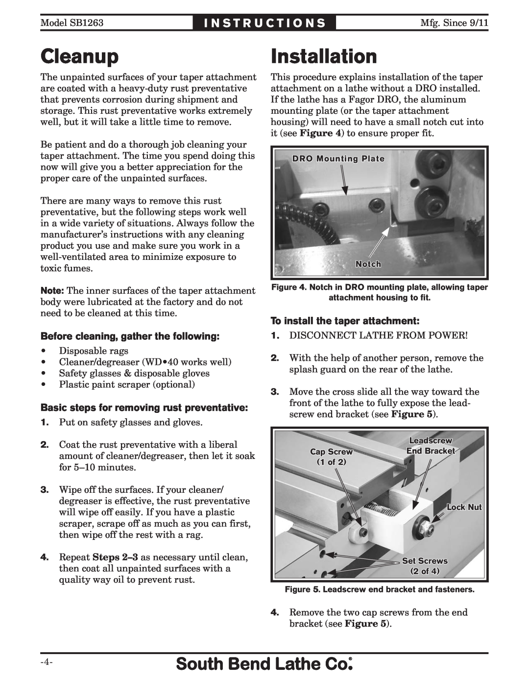 Southbend SB1263 Cleanup, Installation, Before cleaning, gather the following, Basic steps for removing rust preventative 