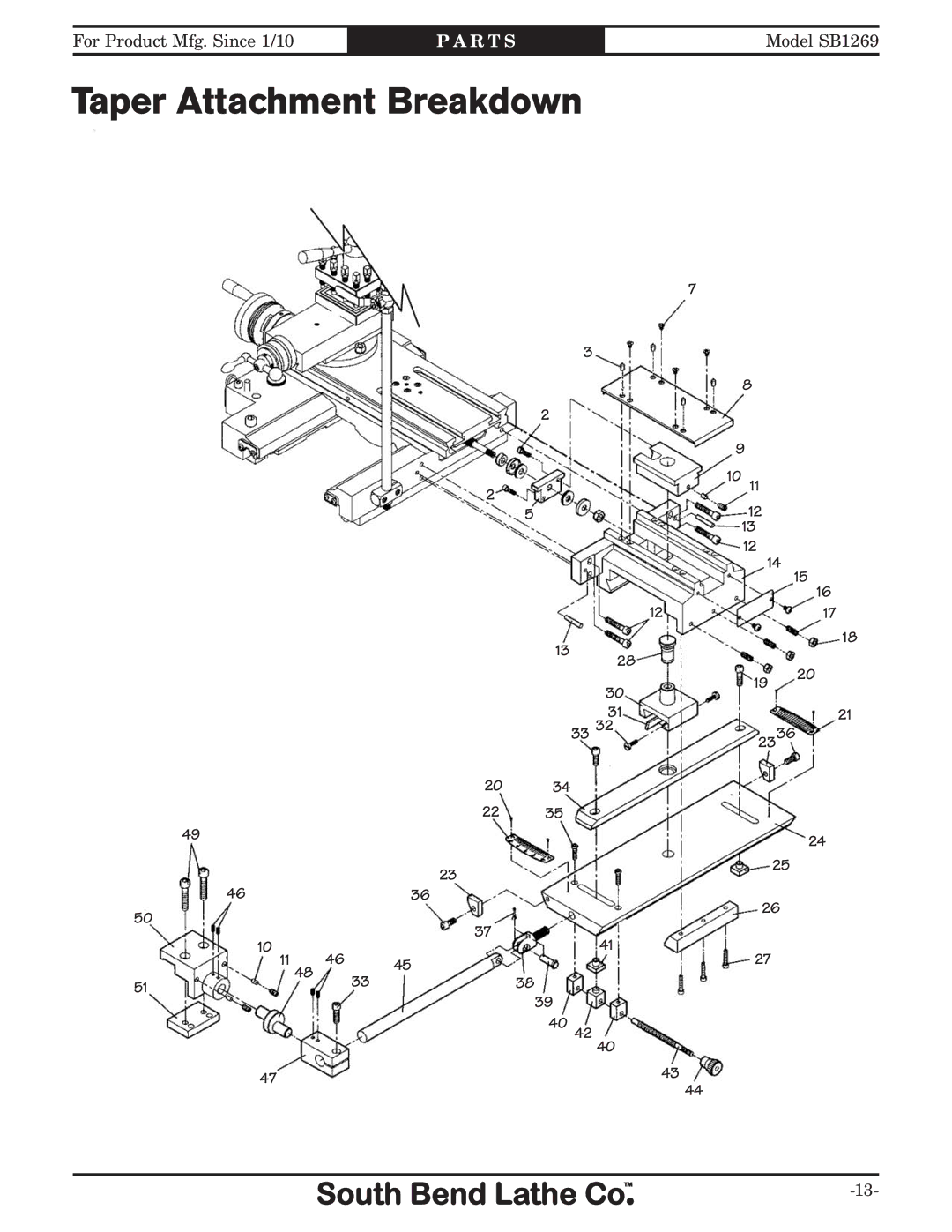 Southbend SB1269 instruction sheet Taper Attachment Breakdown 