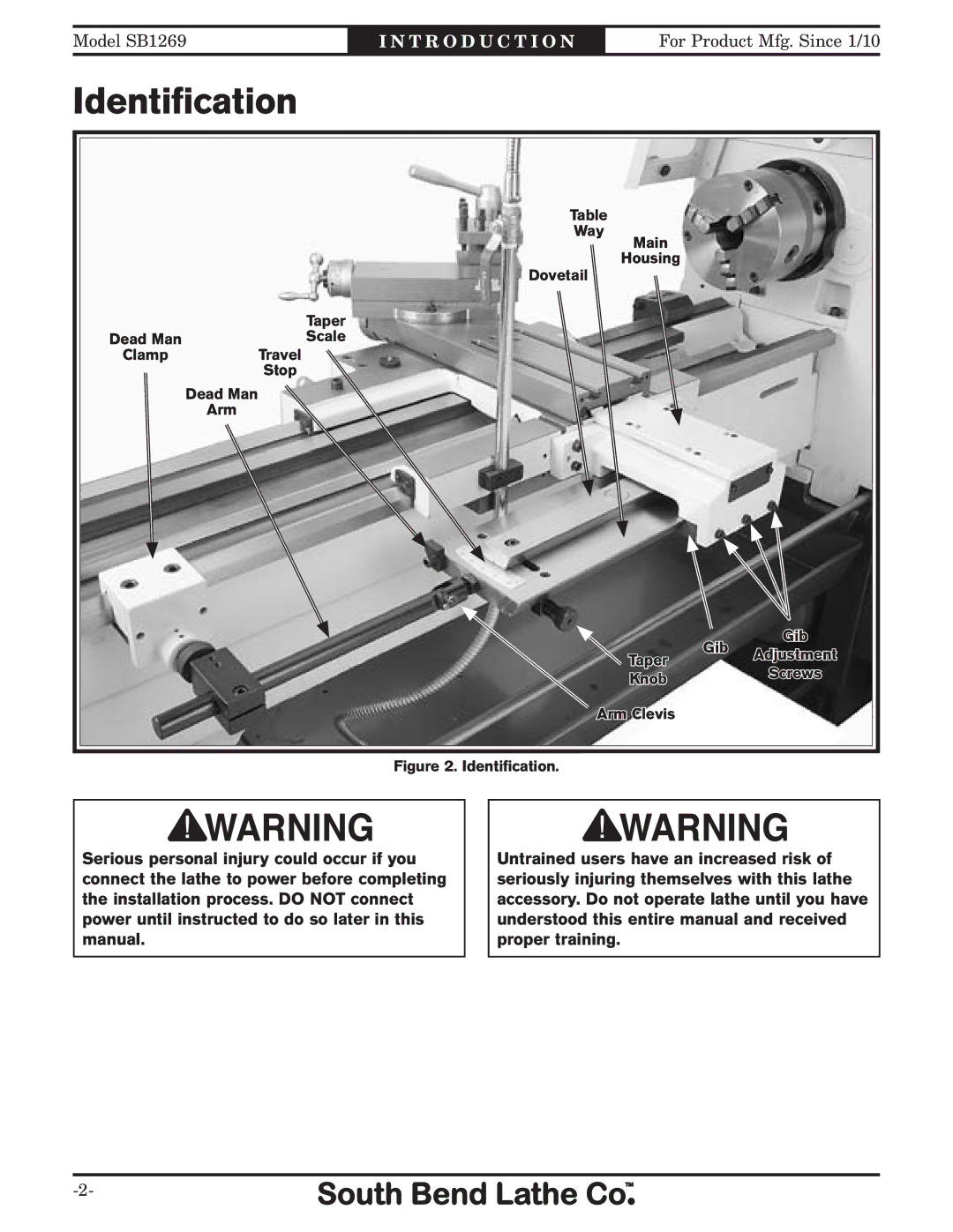 Southbend SB1269 instruction sheet Identification 