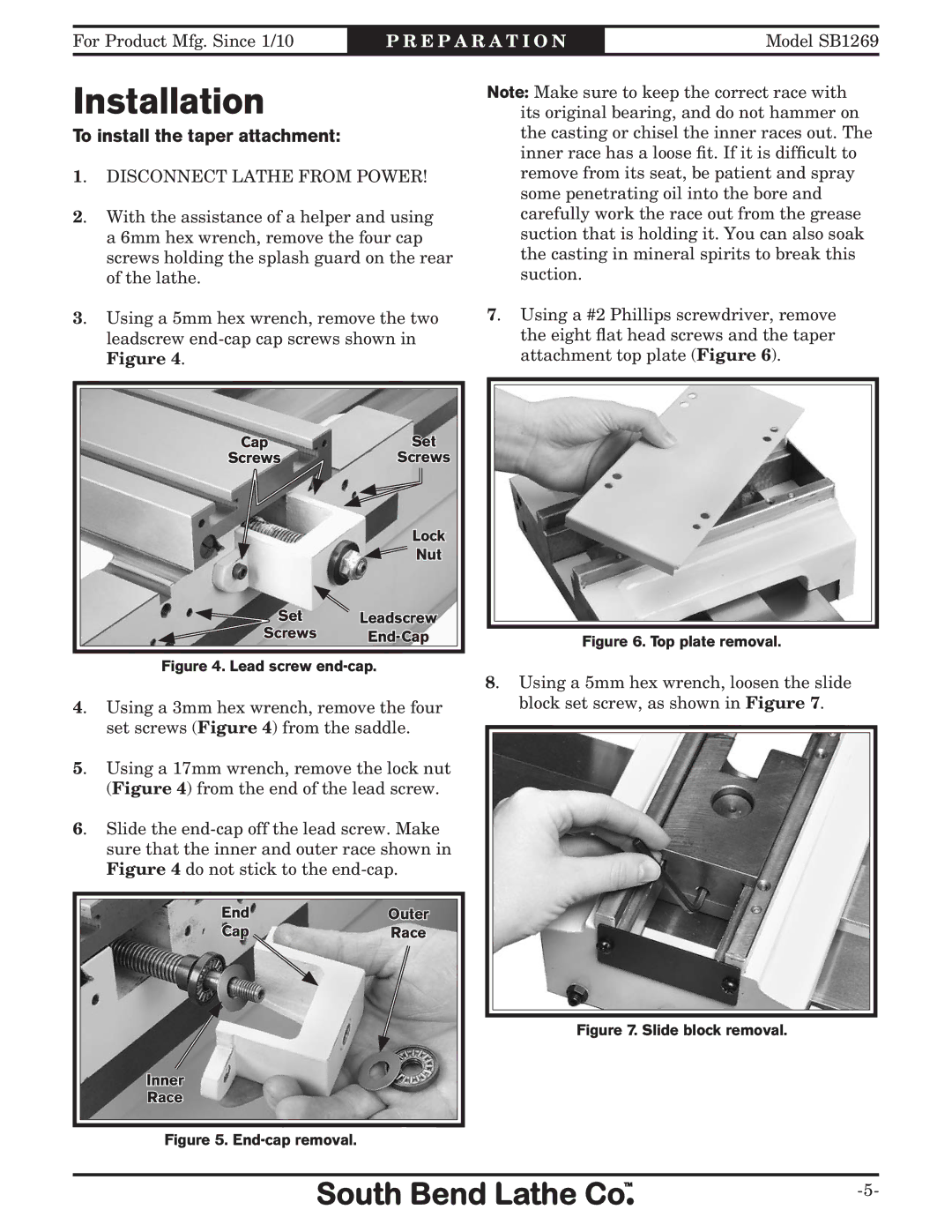 Southbend SB1269 instruction sheet Installation, To install the taper attachment 