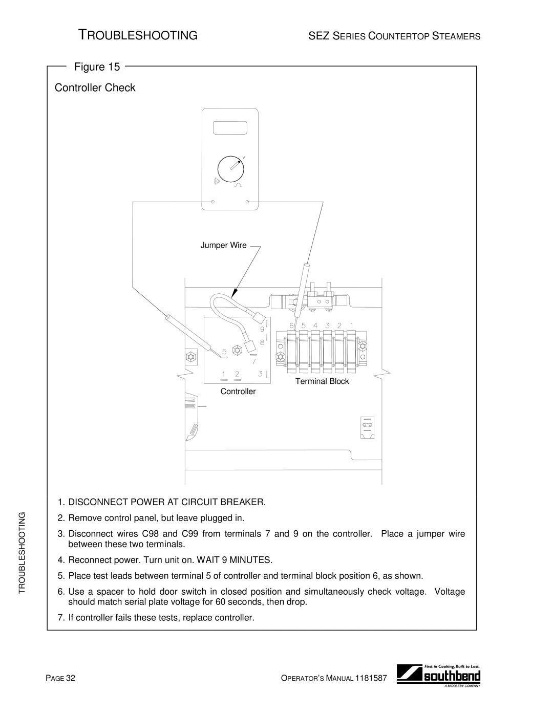 Southbend SEZ-5, SEZ-3 manual Controller Check 