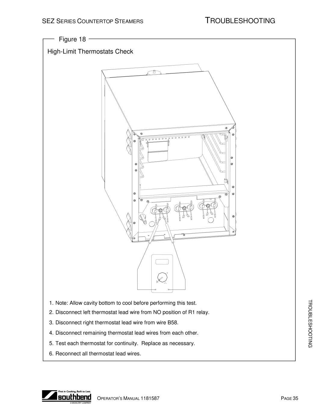 Southbend SEZ-3, SEZ-5 manual High-Limit Thermostats Check 